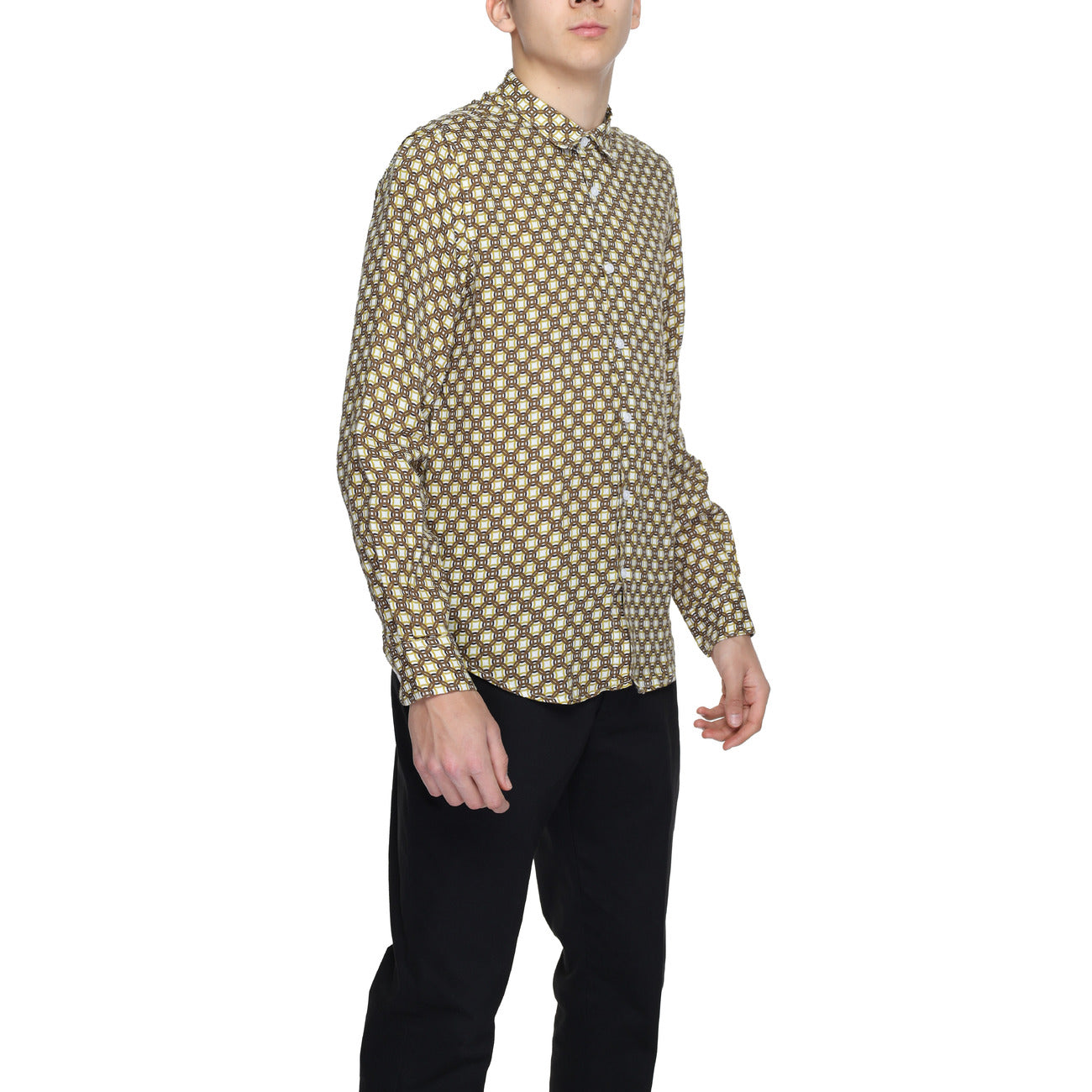 2220354 Gianni Lupo Camicia Beige Lino Geometrica Maniche Lunghe Uomo