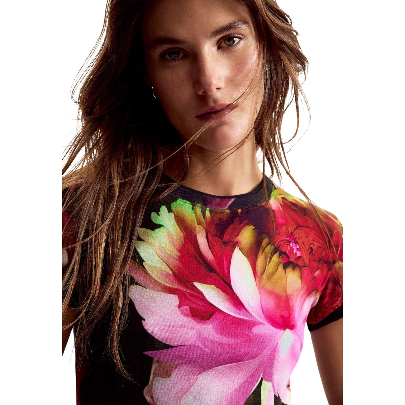 2453306 Desigual T-Shirt Donna Blu Floreale Cotone