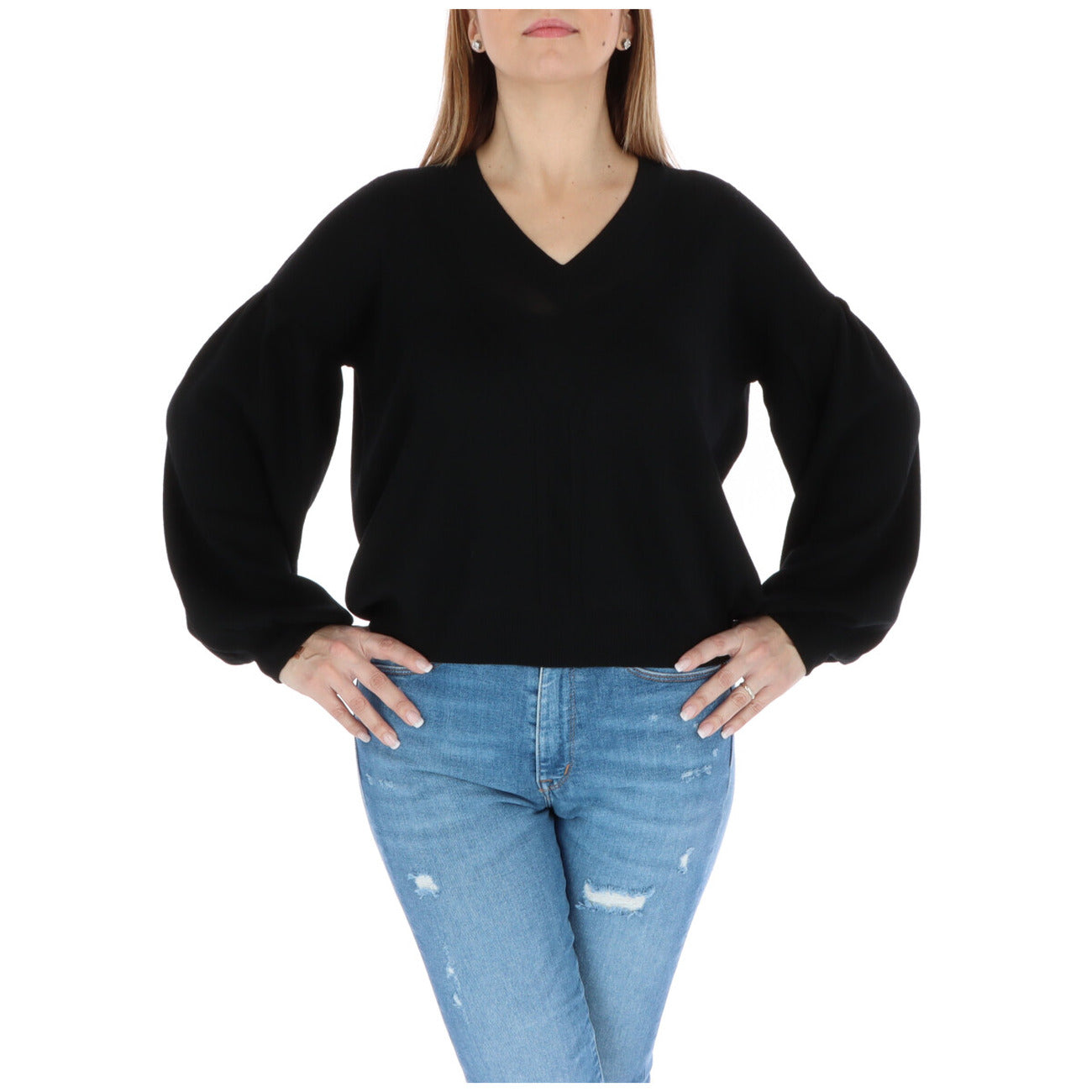 344290 Pinko Maglia Nera Lana Scollo V Donna