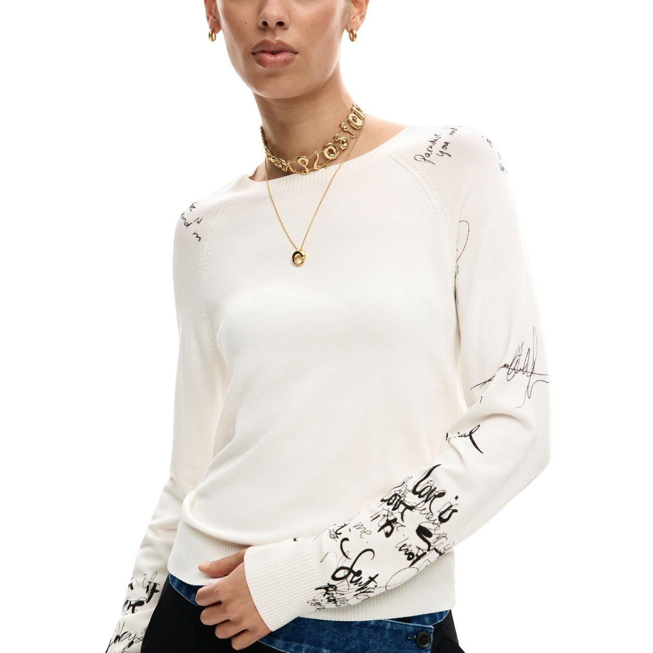 2450895 Desigual Maglia Donna Beige Stampa Viscosa