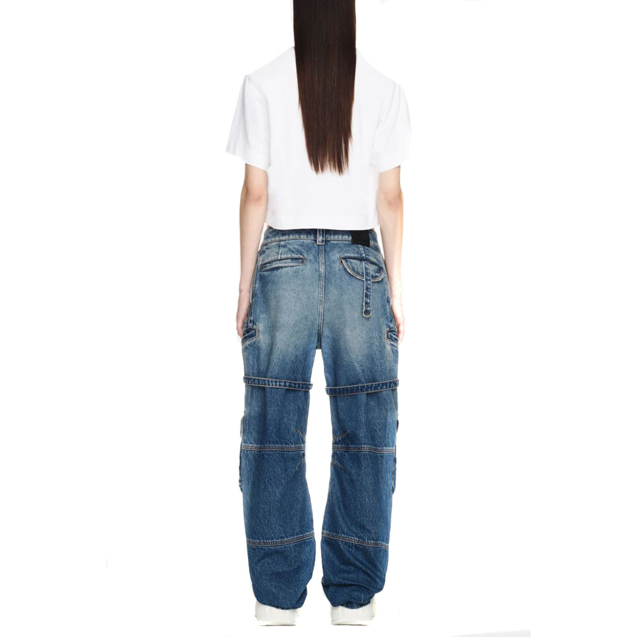488834 Off-White Jeans Blu Effetto Consumato Donna