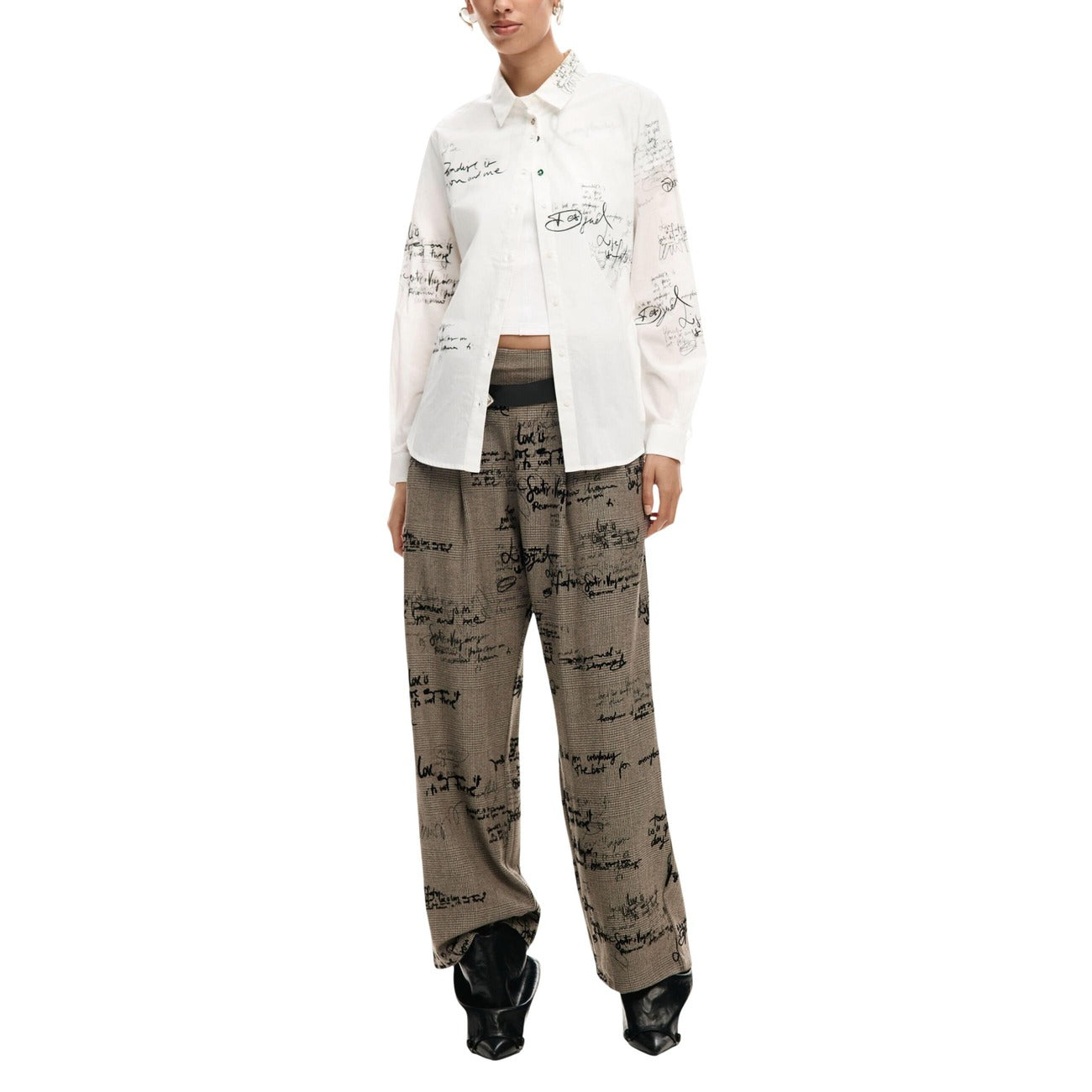 2451550 Desigual Camicia Donna Bianca Righe Cotone