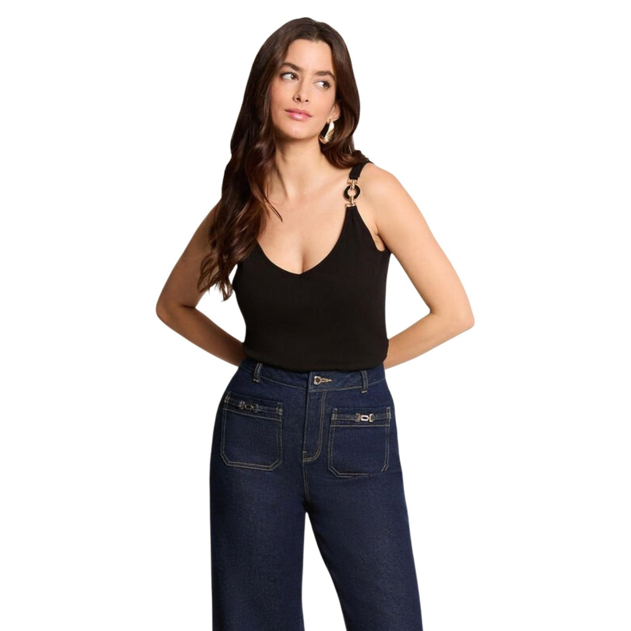 516569 Morgan De Toi Top Nero Cotone Organico Donna Primavera/Estate