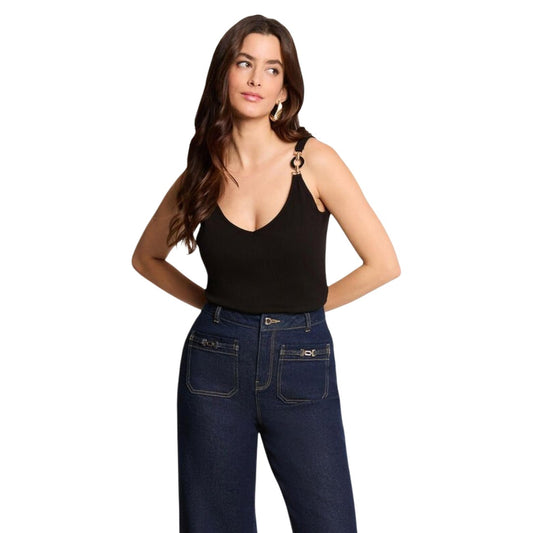 516569 Morgan De Toi Top Nero Cotone Organico Donna Primavera/Estate