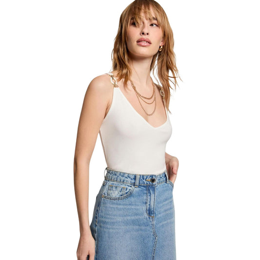 516568 Morgan De Toi Top Bianco Spalline Donna