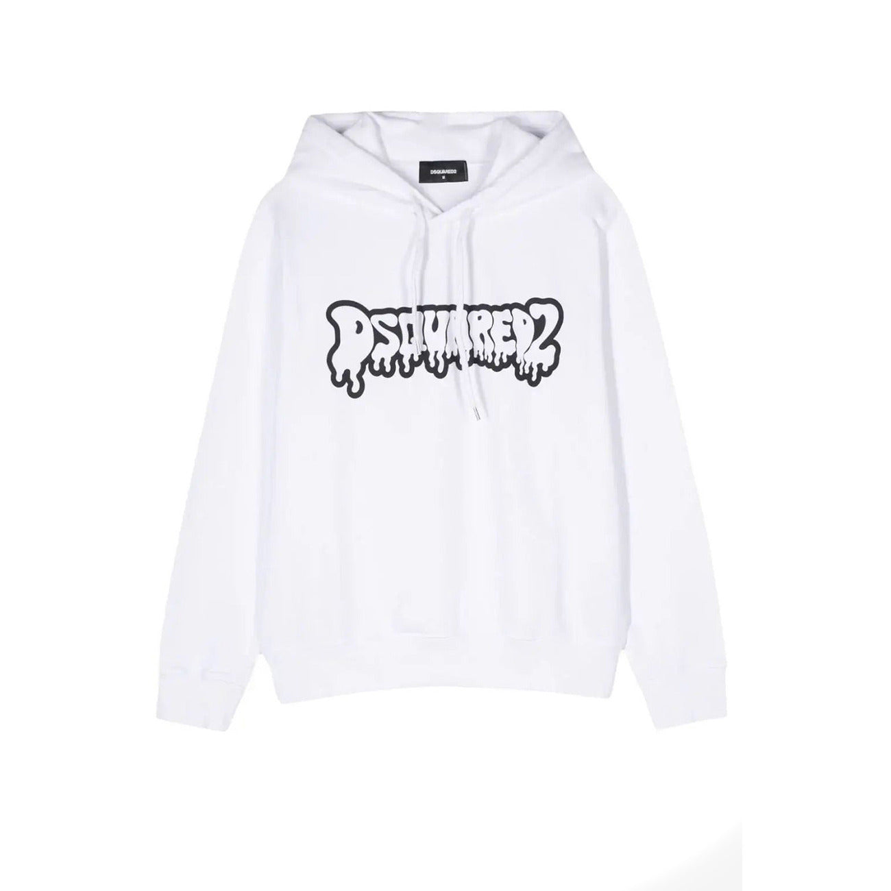 2430426 Dsquared2 Felpa Bianca Stampa Cappuccio Uomo