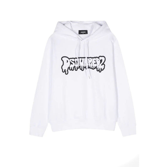 2430426 Dsquared2 Felpa Bianca Stampa Cappuccio Uomo