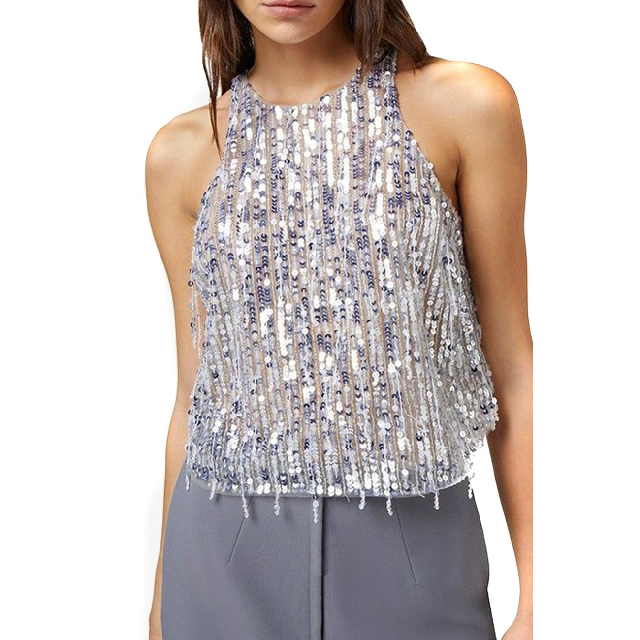 486639 Elisabetta Franchi Top Argento Donna Primavera/Estate