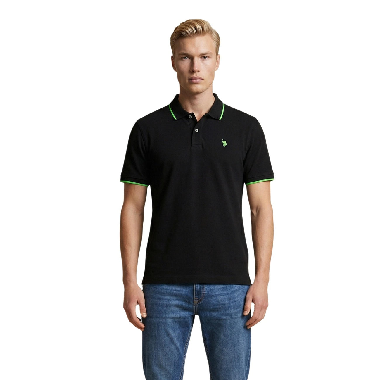 2460789 U.S. Polo Assn. Polo Nera Cotone Colletto Polo Maniche Corte Uomo