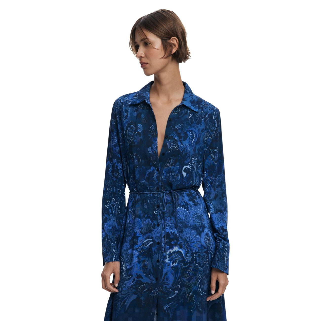 515448 Desigual Abito Blu Lungo Stampa Donna