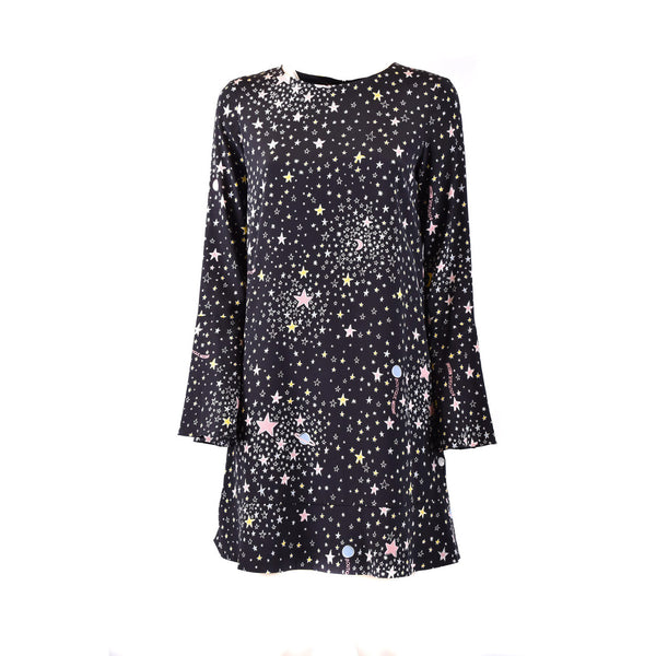 Abito Corto a Maniche Lunghe con Stampa All-Over Star Constellation