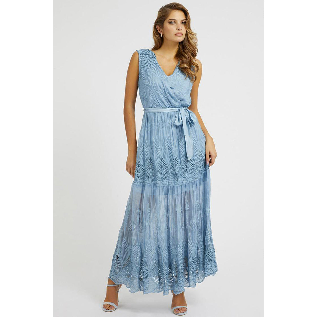 2438920 Guess Abito Azzurro Floreale Smanicato Donna