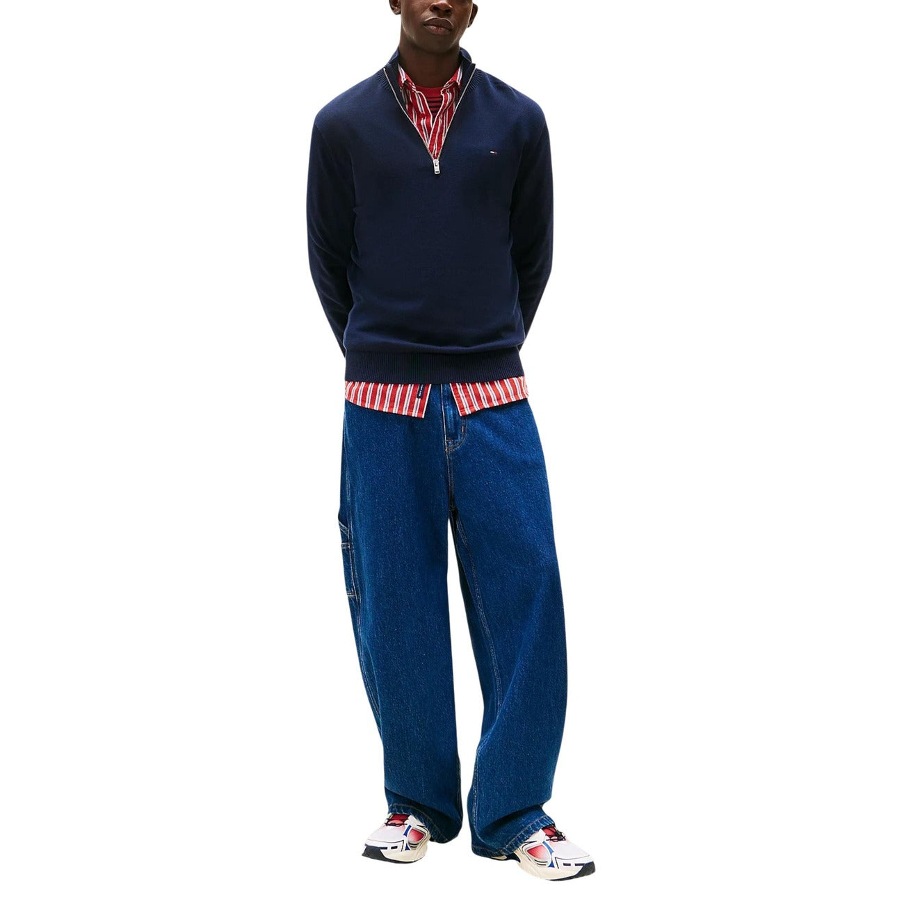 2451830 Tommy Hilfiger Jeans Felpa Blu Zip Collo Alto Uomo