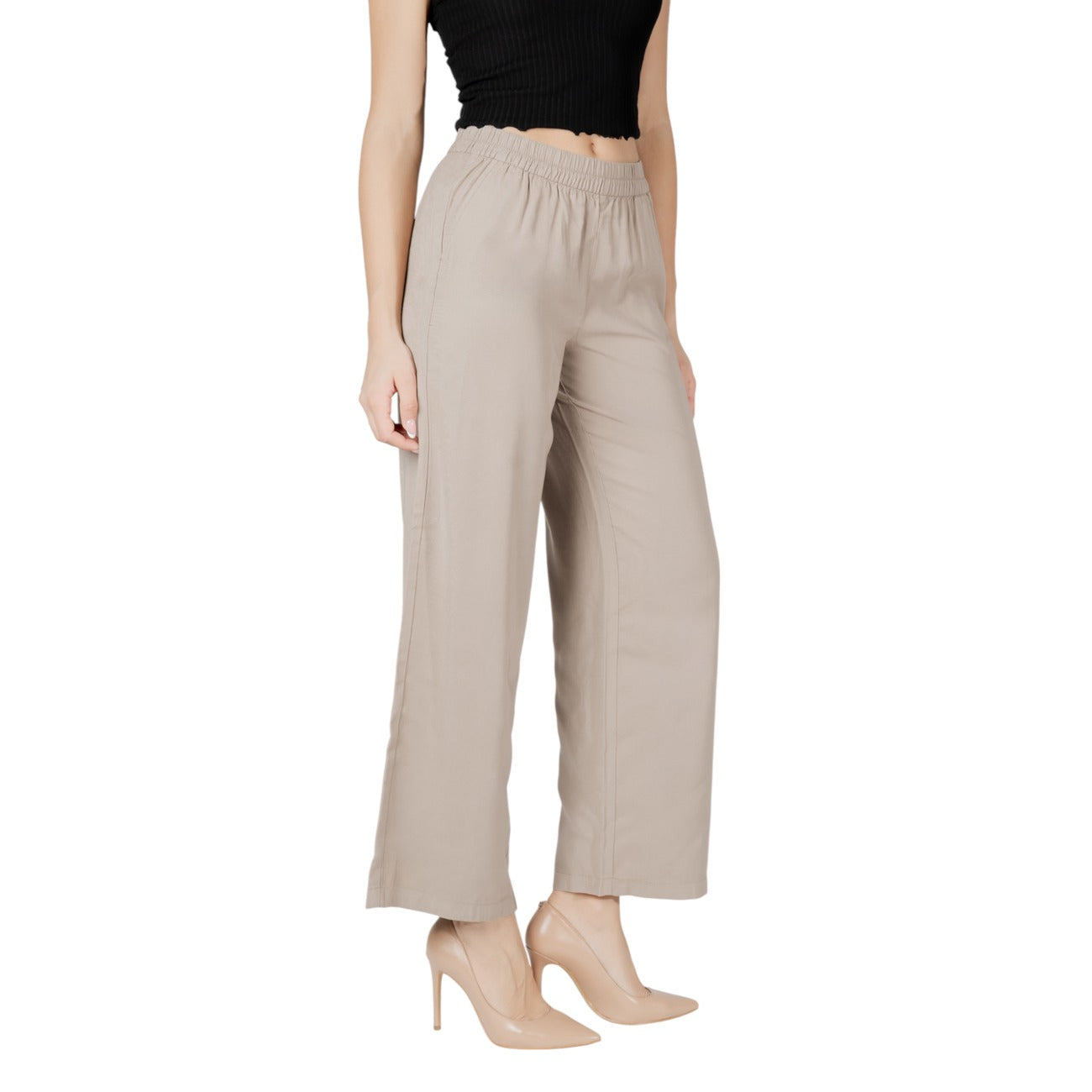 2418352 Only Pantaloni Beige Viscosa Fascia Elastica Donna