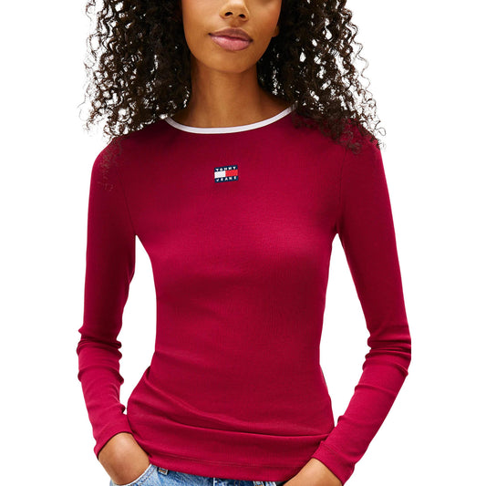 2452897 Tommy Hilfiger Jeans Maglia Donna Bordeaux Cotone Organico