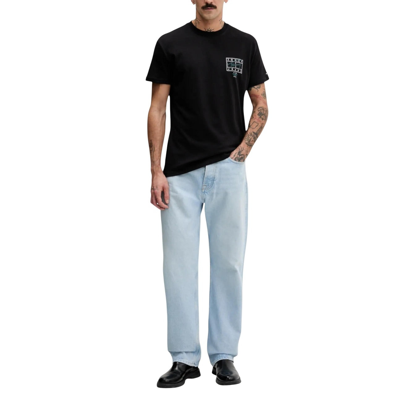 2447484 Tommy Hilfiger Jeans T-shirt Nera Stampa Cotone Organico Uomo