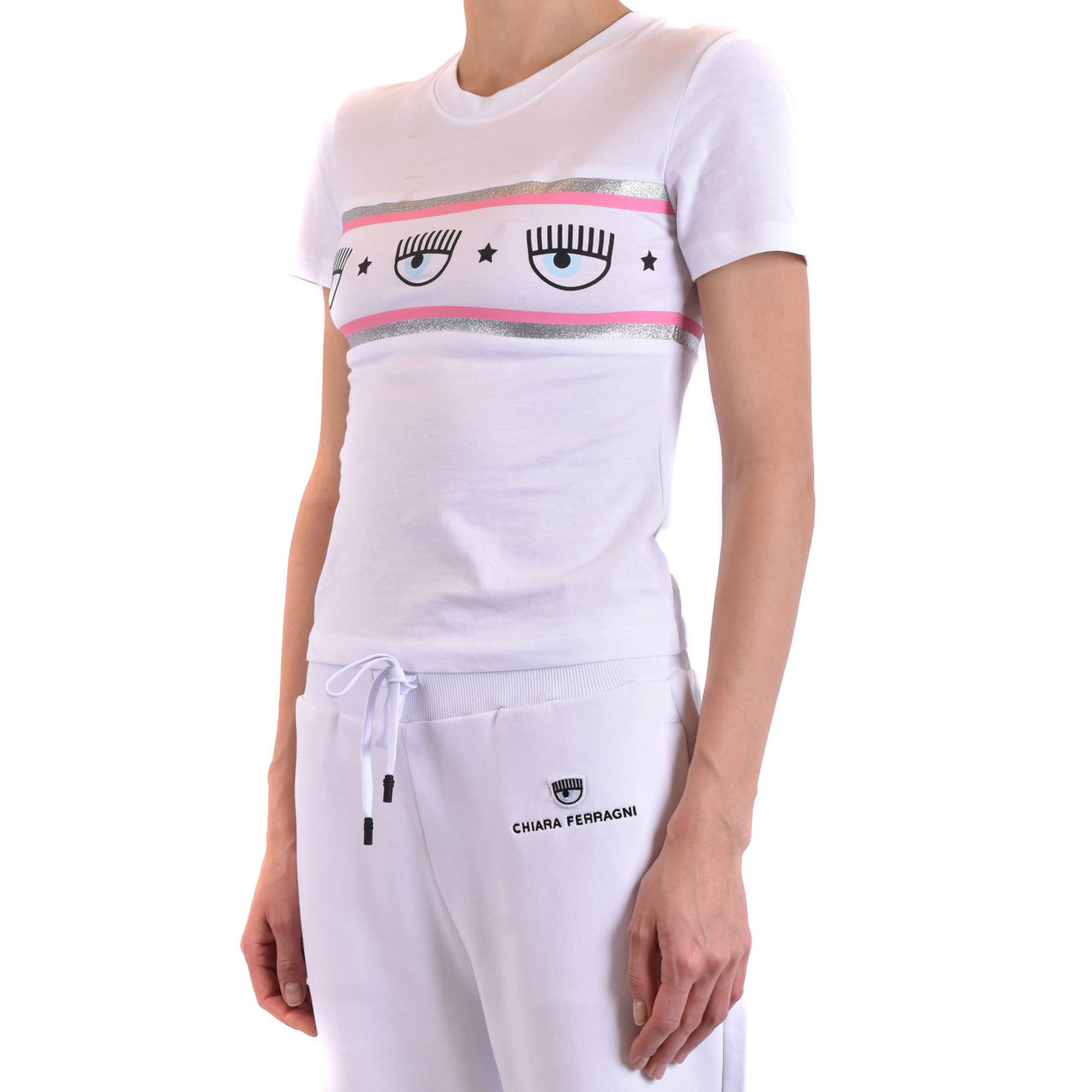 488584 Chiara Ferragni T-Shirt Bianca Stampa Donna
