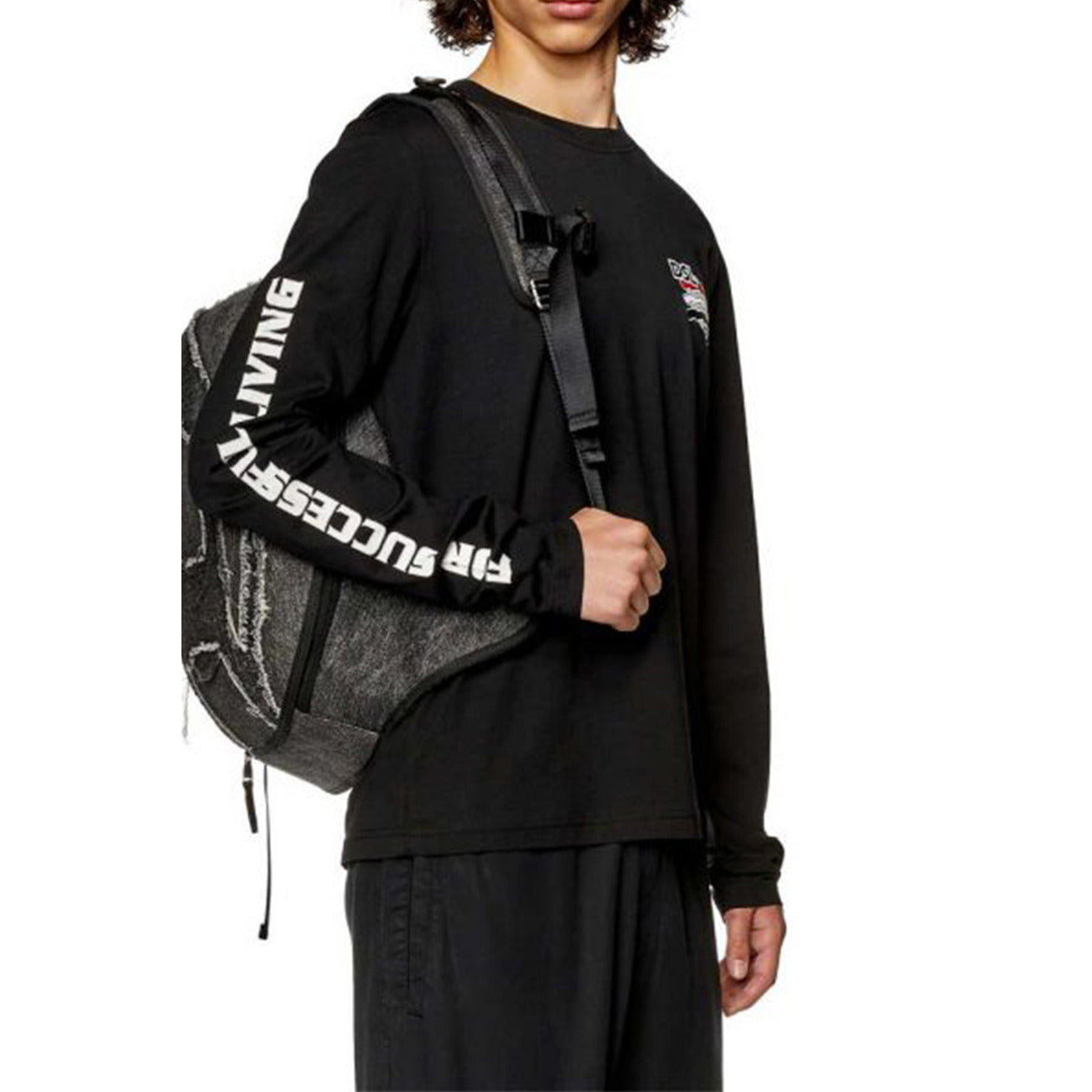 2424363 Diesel Felpa Nera Stampa Uomo