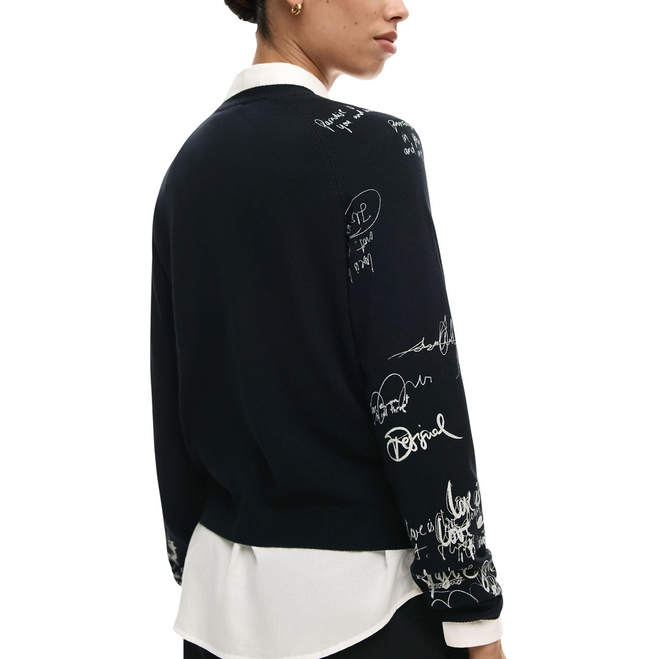 2451021 Desigual Maglia Donna Nera Stampa Viscosa