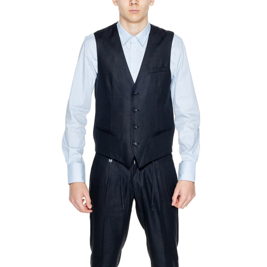 2252374 Antony Morato Gilet Nero Lino Viscosa Smanicato Uomo