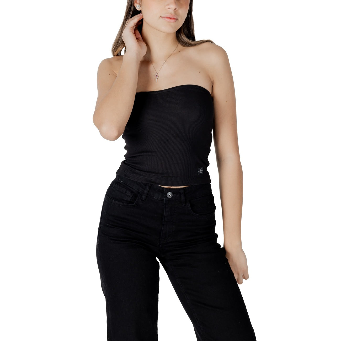 2410864 Calvin Klein Jeans Top Nero Monocromo Smanicato Donna