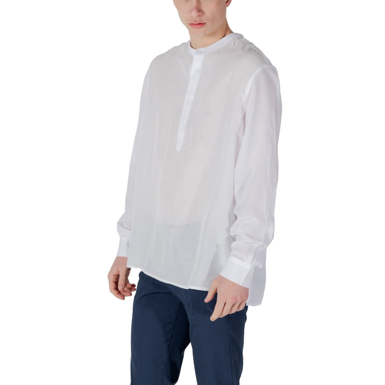 2417696 Antony Morato Camicia Bianca Lino Lyocell Colletto Coreana Uomo