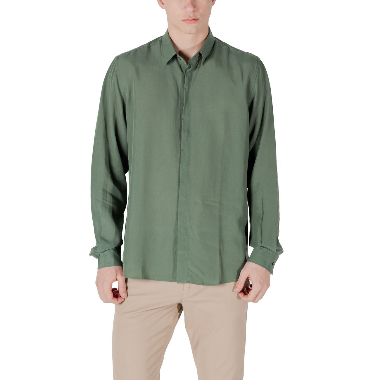 2417689 Antony Morato Camicia Verde Lino Lyocell Uomo