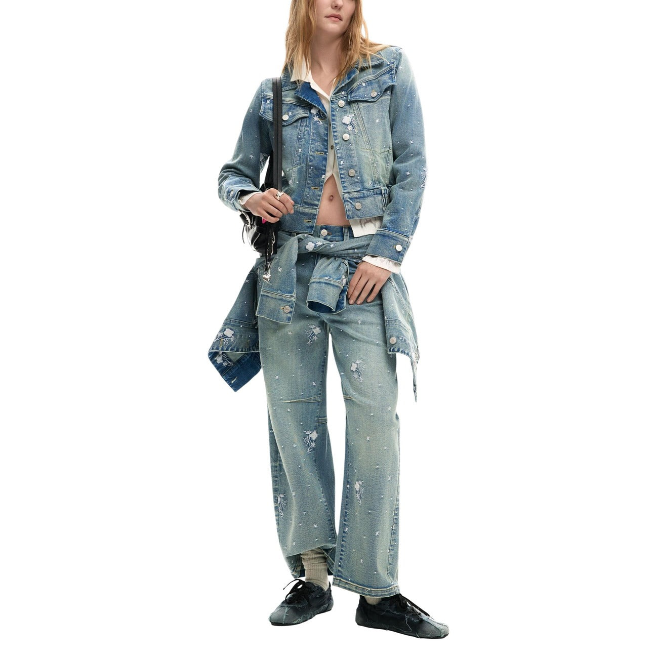 2453138 Desigual Giacca Azzurra Denim Effetto Consumato Donna