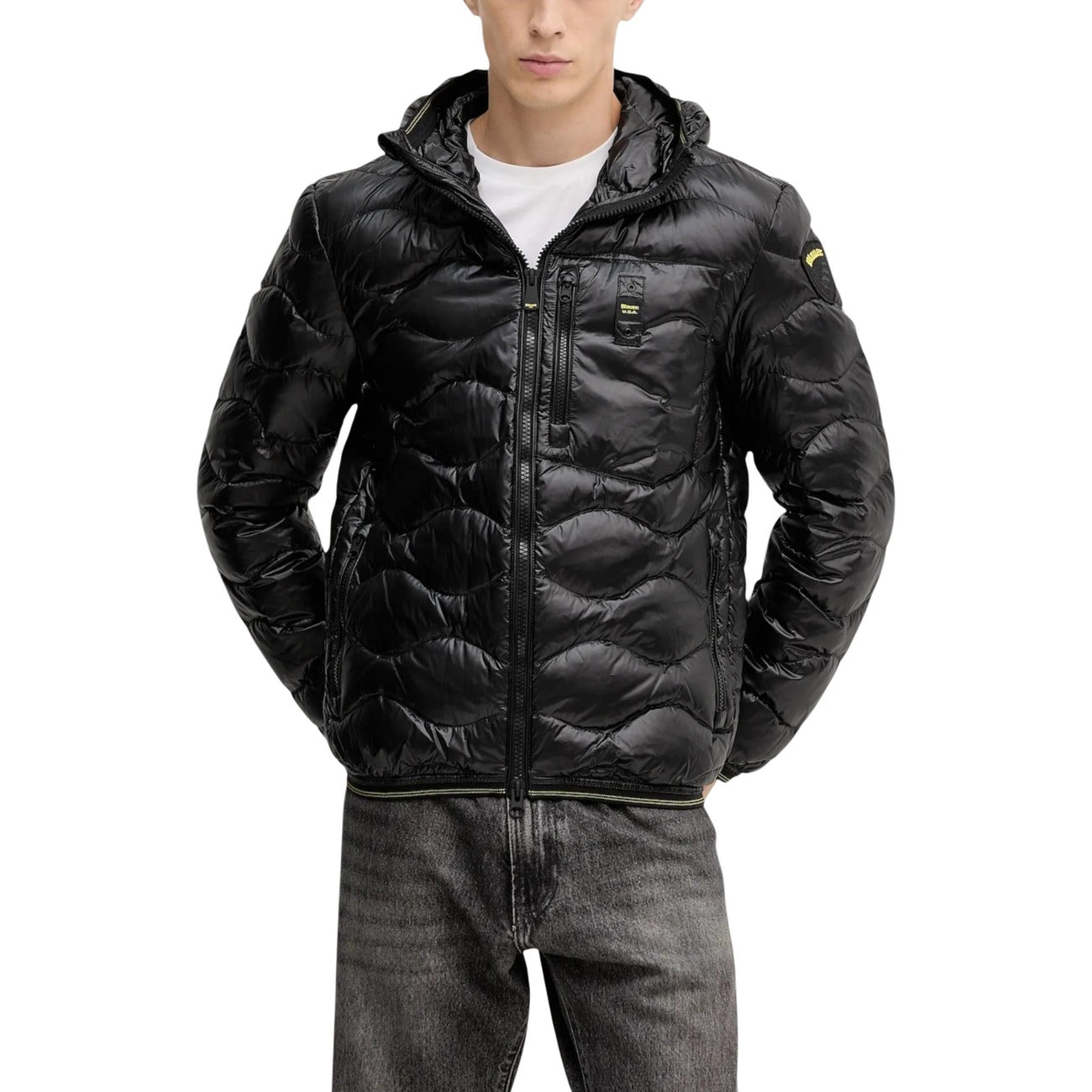 2451989 Blauer Giubbotto Nero Cappuccio Uomo
