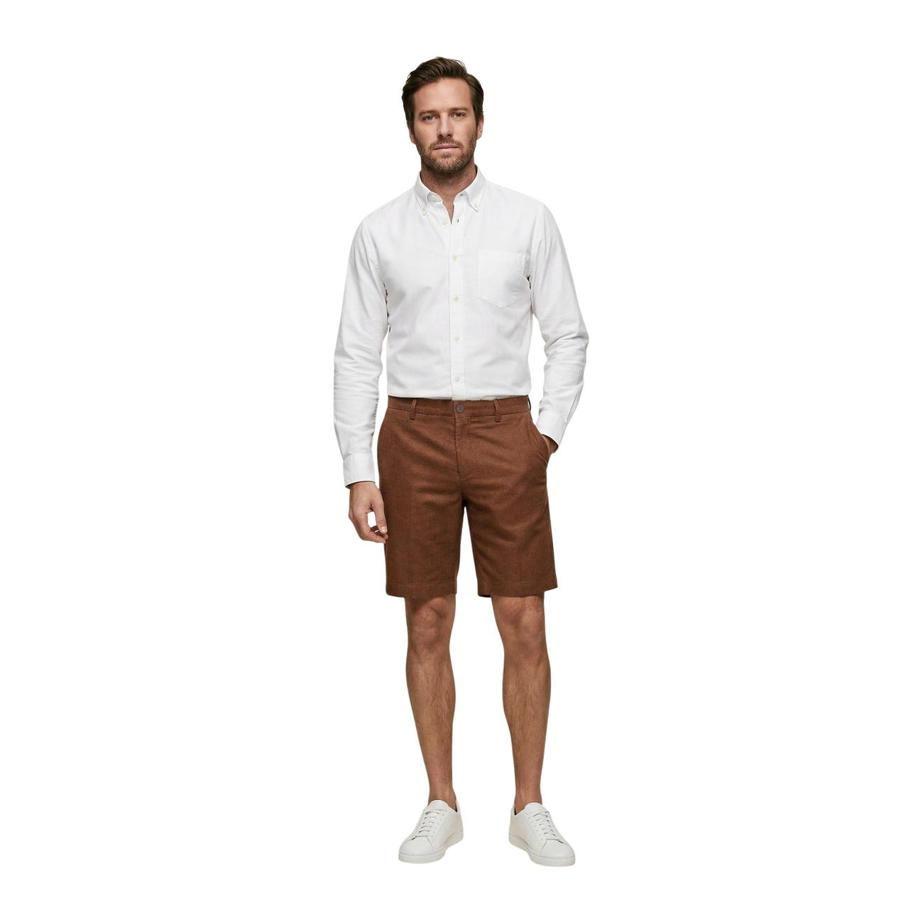 2460477 Borghese Bermuda Marrone Lino Uomo