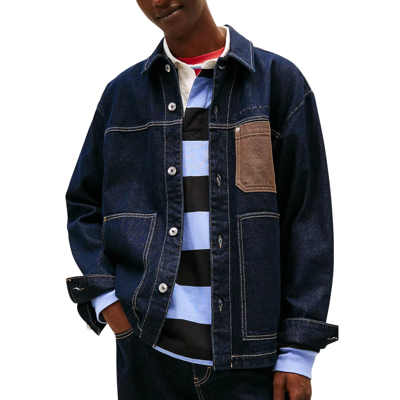2447991 Tommy Hilfiger Jeans Giubbotto Blu Cotone Organico Uomo