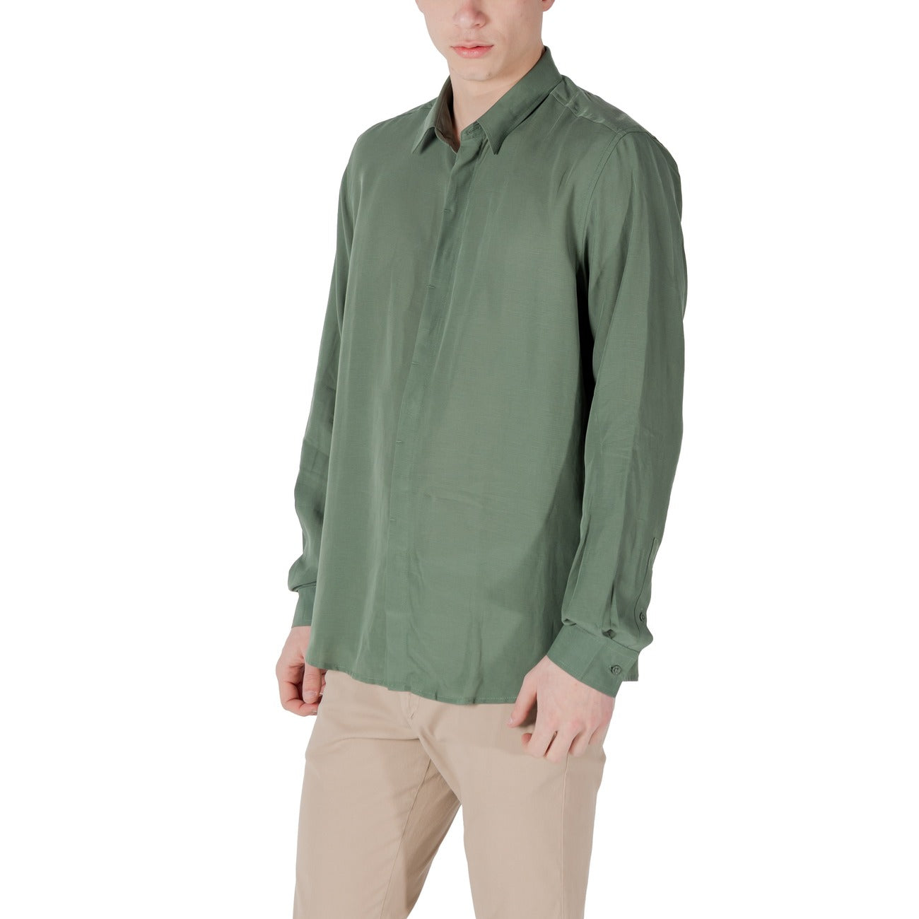 2417689 Antony Morato Camicia Verde Lino Lyocell Uomo