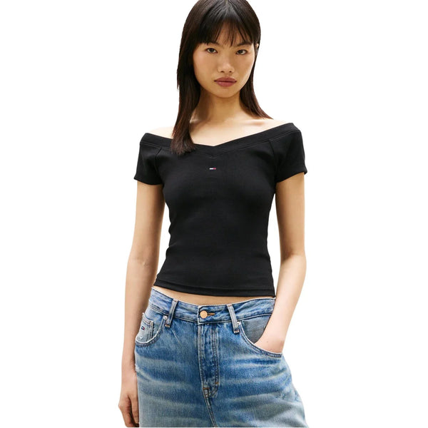 Top Nero Cotone Organico Scollo Barca Donna