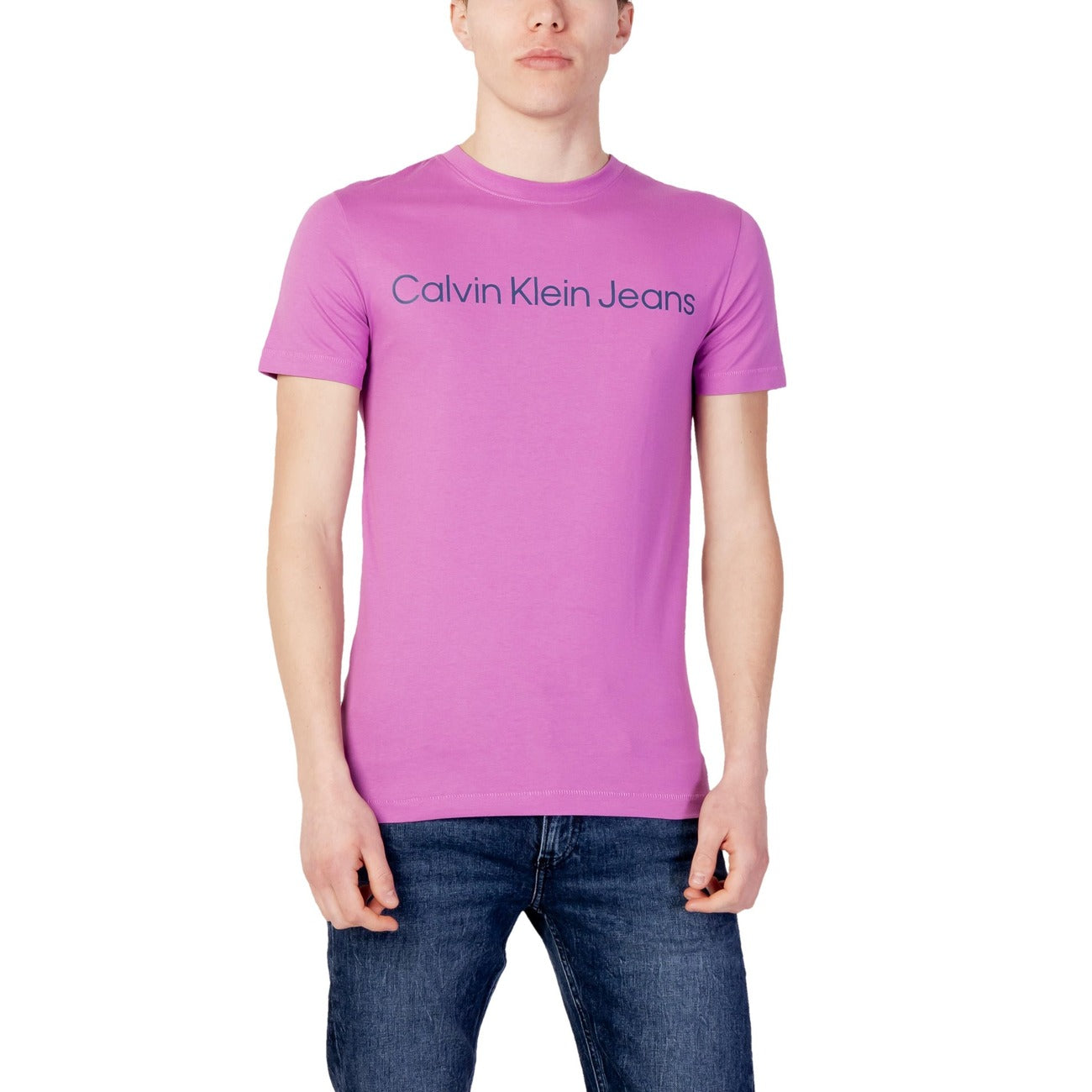 413134 Calvin Klein Jeans T-Shirt Viola Monocromo Cotone Organico Uomo