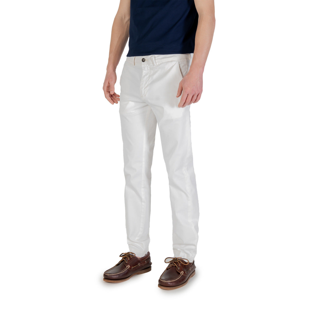 2420754 Borghese Pantaloni Bianco Cotone Elastan Uomo