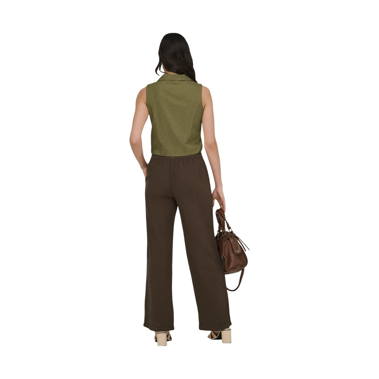 517459 Jacqueline De Yong Gilet Verde Smanicato Donna