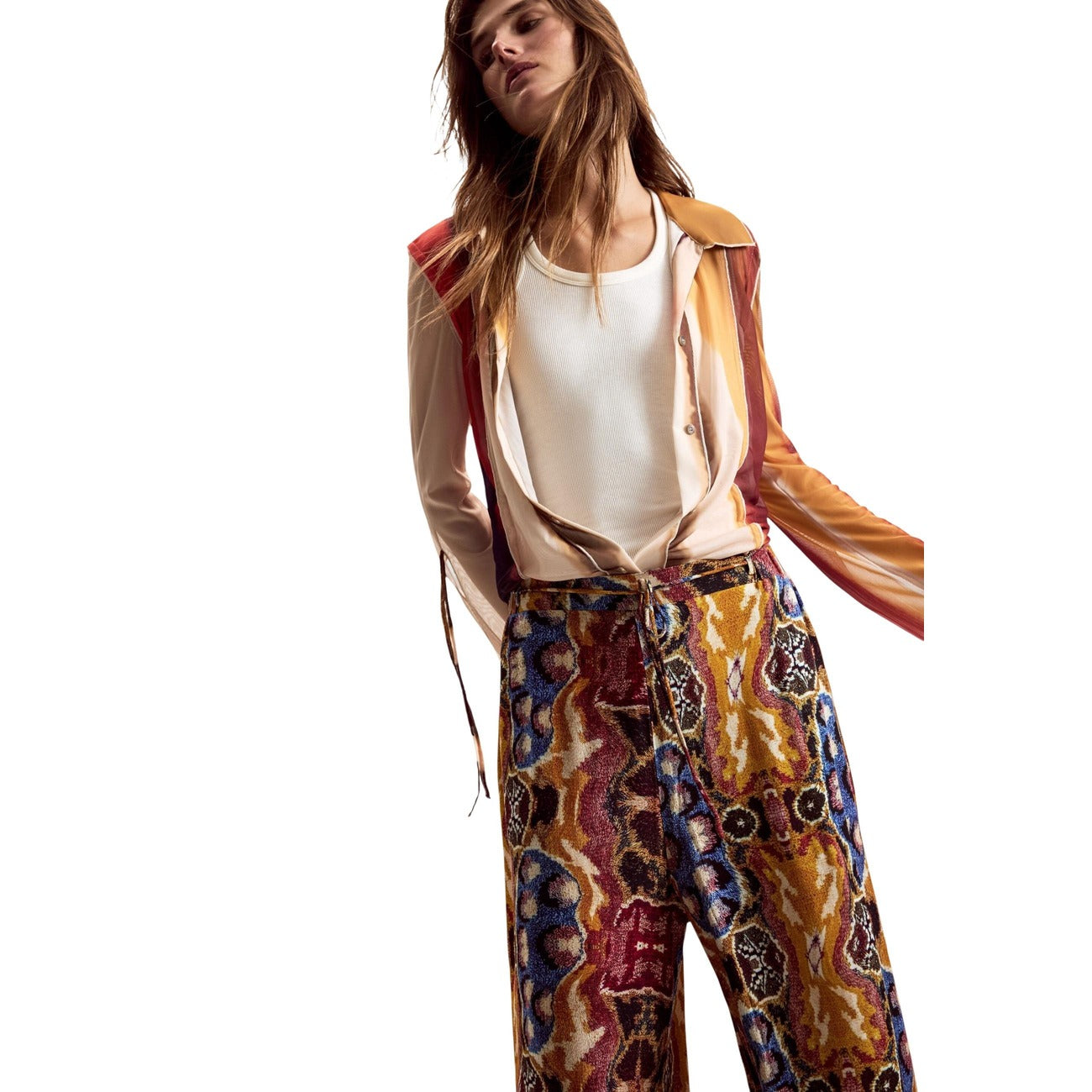 2453061 Desigual Pantaloni Donna Senape Viscosa Cintura