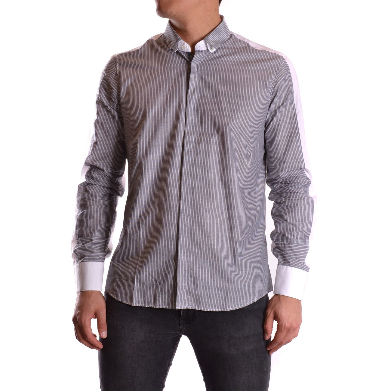 2435365 Neil Barrett Camicia Grigio Righe Maniche Lunghe Uomo