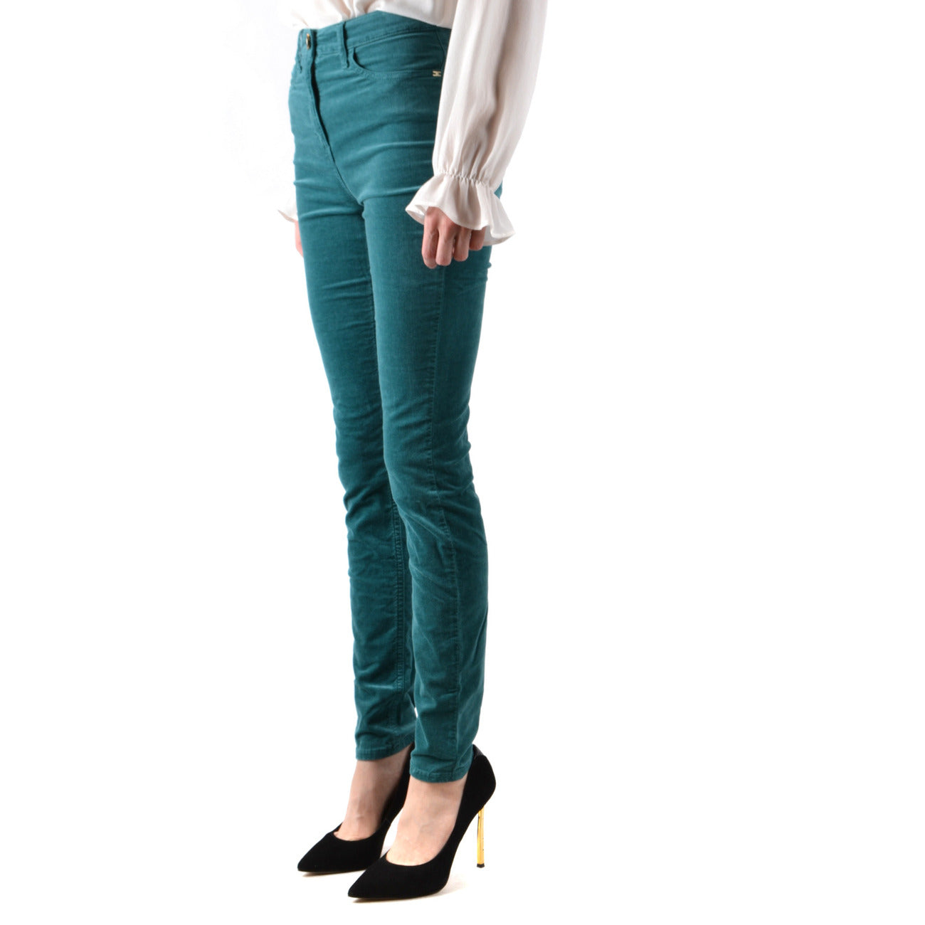2440058 Elisabetta Franchi Jeans Verdi Zip Bottone Tasche Donna