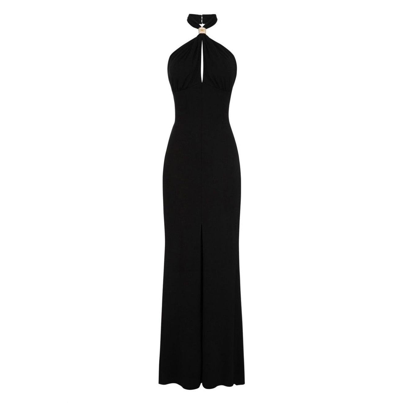 2426892 Elisabetta Franchi Abito Nero Lungo Donna Scollo Alto Zip