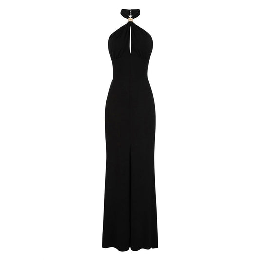2426892 Elisabetta Franchi Abito Nero Lungo Donna Scollo Alto Zip