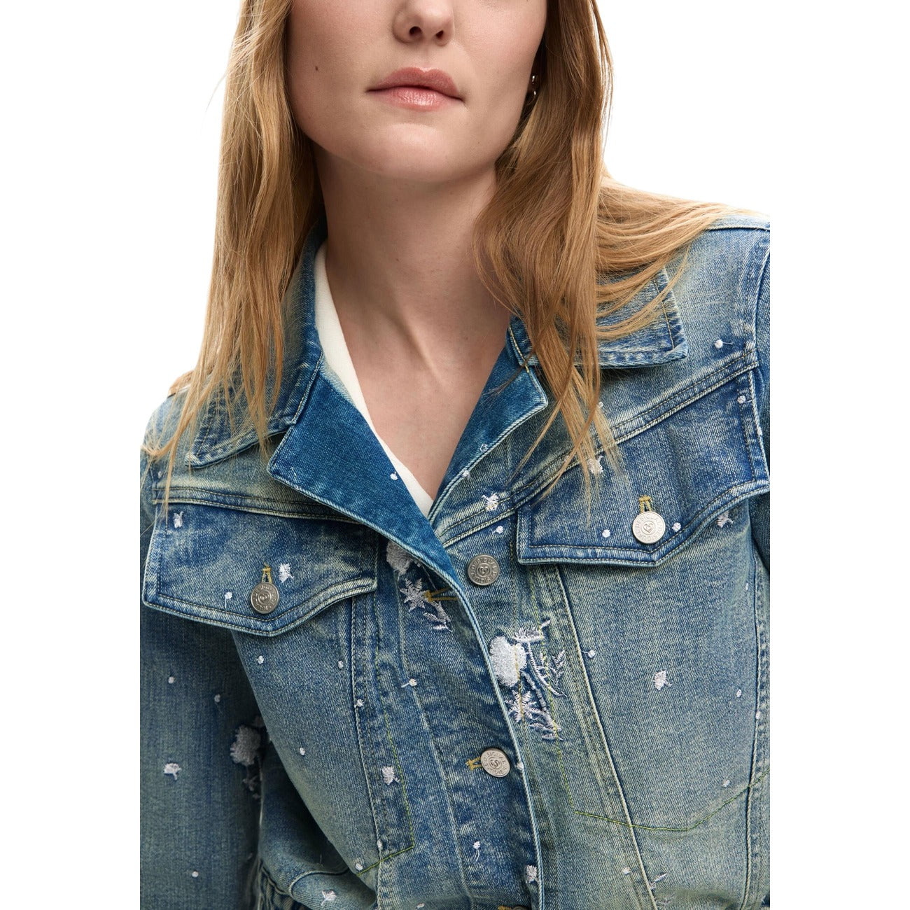 2453138 Desigual Giacca Azzurra Denim Effetto Consumato Donna