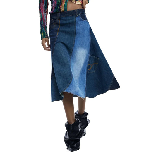 2451271 Desigual Gonna Blu Cotone Cerniera Donna