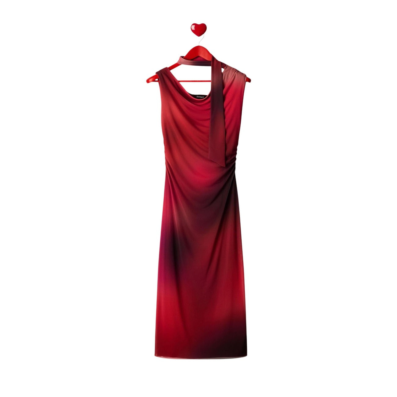 2453694 Desigual Abito Lungo Fuxia Scollo Barca Smanicato Donna