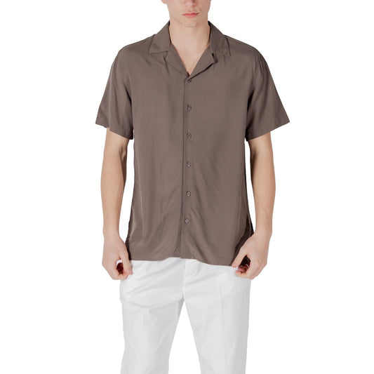 2417737 Gianni Lupo Camicia Marrone Viscosa Maniche Corte Uomo