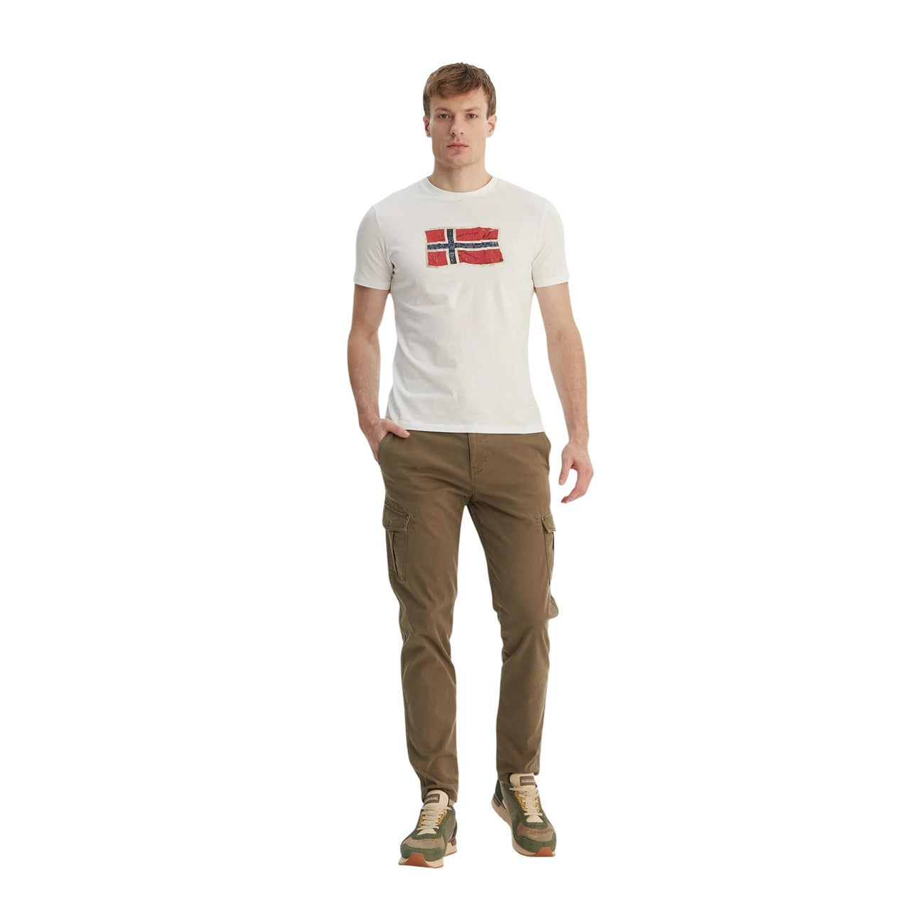 2458192 Napapijri T-Shirt Beige Cotone Stampa Scollo Tondo Uomo