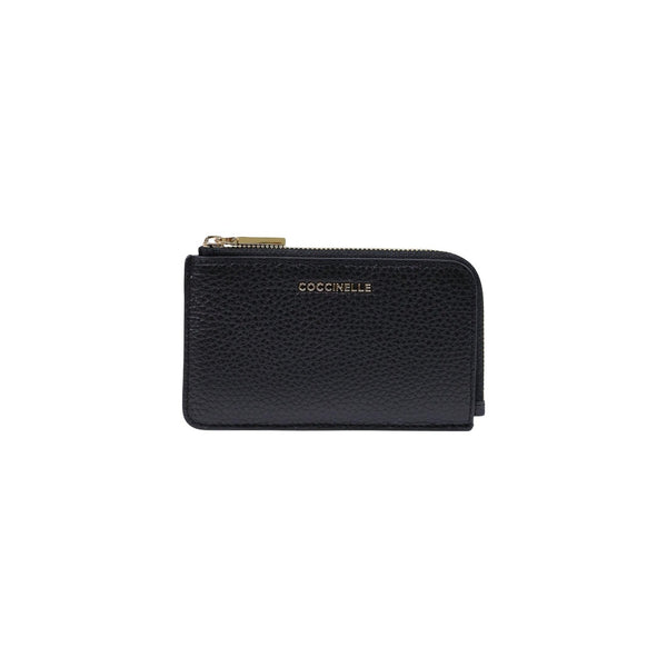 Metallic Soft Mini Zip Wallet Leather Black