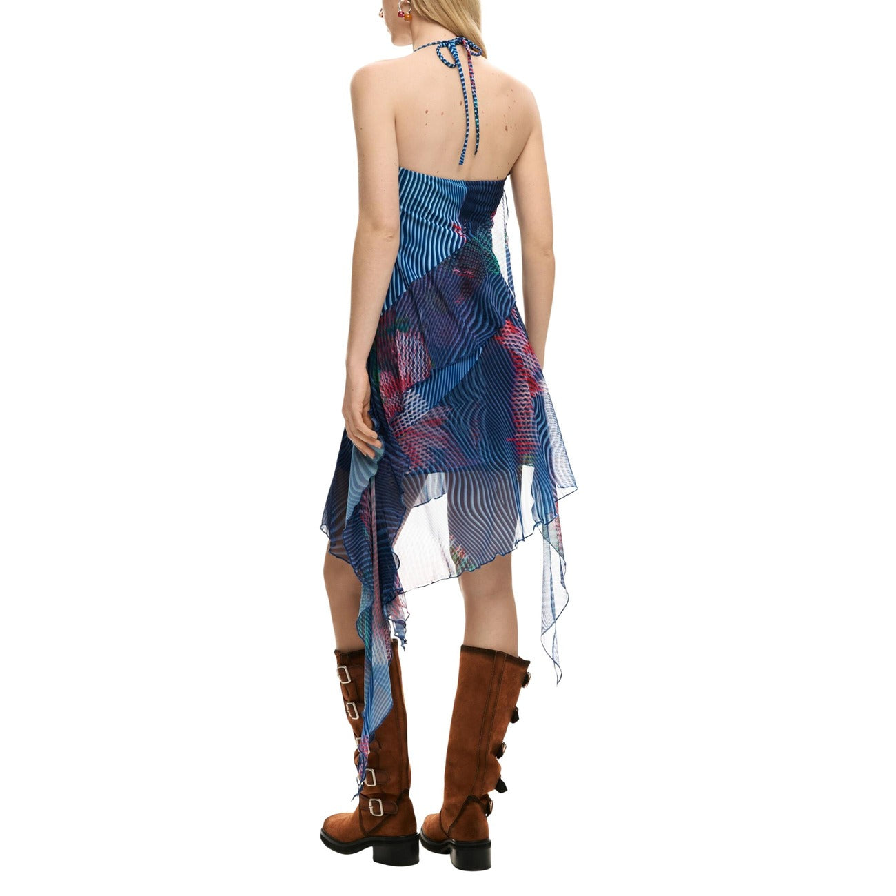 2451048 Desigual Abito Corto Blu Stampa Smanicato Donna