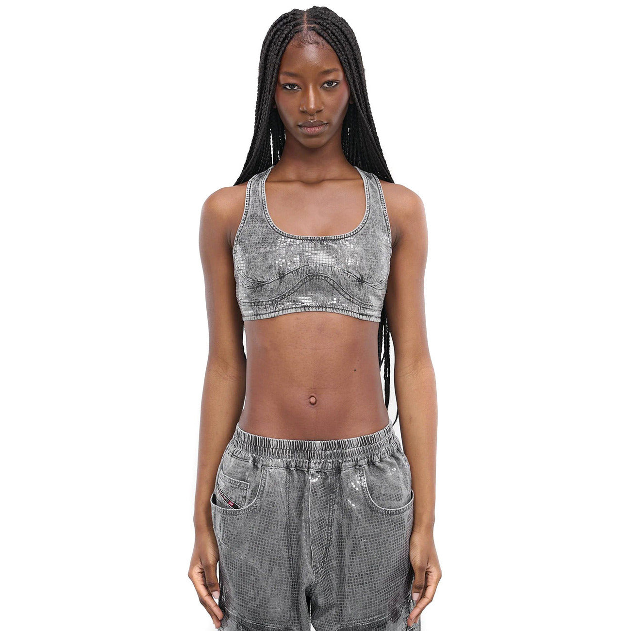 488638 Diesel Top Grigio Effetto Consumato Donna