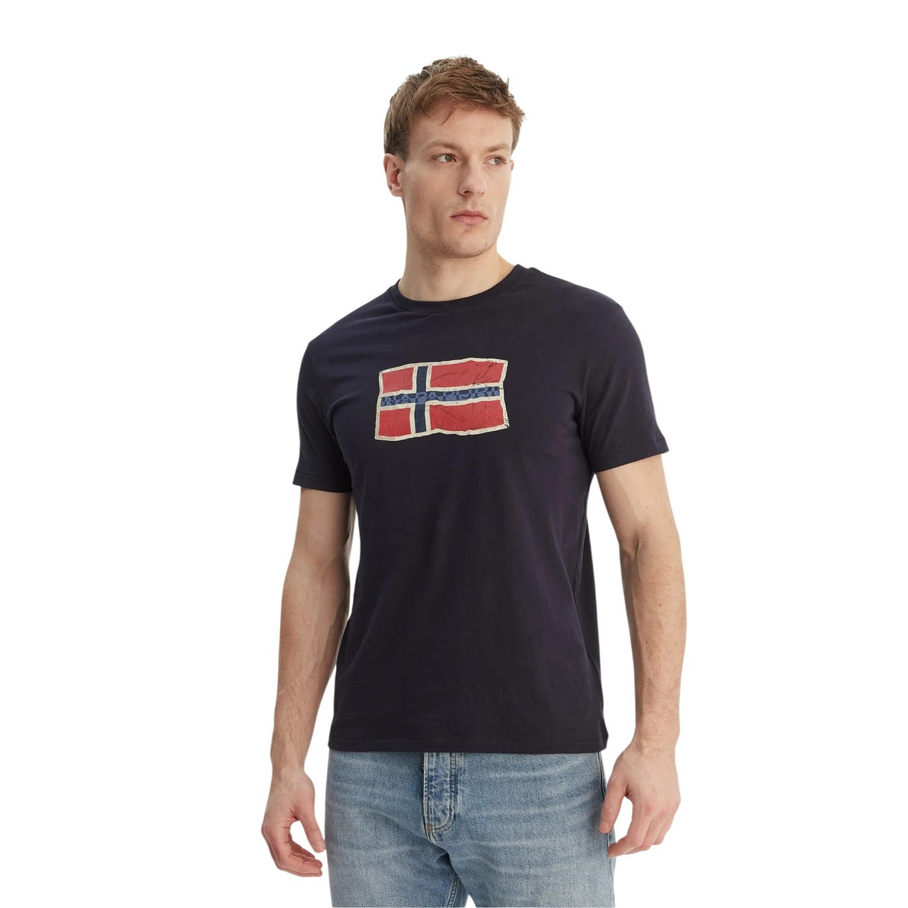 2459147 Napapijri T-Shirt Blu Cotone Stampa Scollo Tondo Uomo